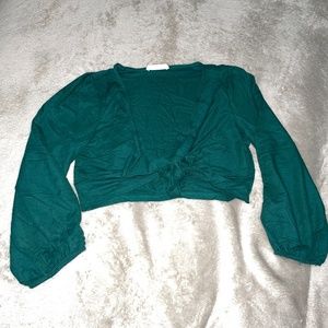 Green Crop Top Tie Front